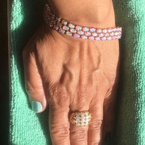 925 Silver Gold Plated White Fire Opal Ring Set